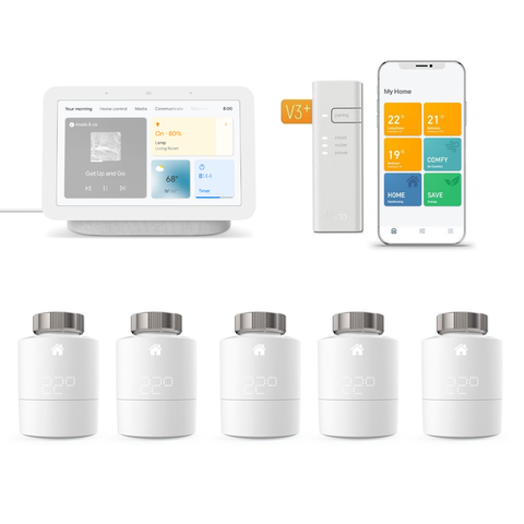 tado° Smart Elementtermostat Starter Kit V3+ inkl. bridge + 4x Elementtermostater + Google Nest Hub (Gen. 2)