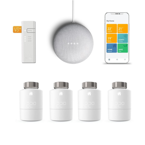 tado° Smart Elementtermostat Starter Kit V3+ inkl. bridge + 3x Elementtermostater + Google Nest Mini