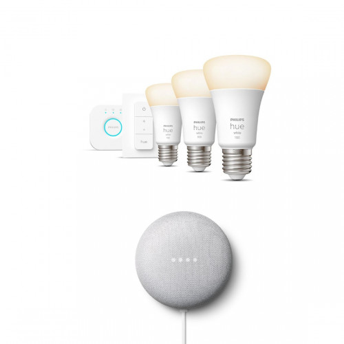 Philips Hue White Ambiance E27 Bluetooth Starter Kit - 3 bulbs + Google Nest Mini 