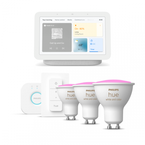 Philips Hue White & Color Ambiance GU10 Bluetooth Starter-Kit - 3 bulbs + Google Nest Hub
