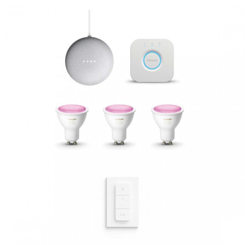Philips Hue White & Color Ambiance GU10 Bluetooth Starter-Kit - 3 bulbs + Google Nest Mini