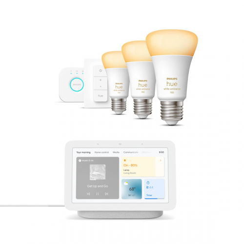 Philips Hue White Ambiance E27 Bluetooth Starter Kit - 3 bulbs + Google Nest Hub (Gen. 2)